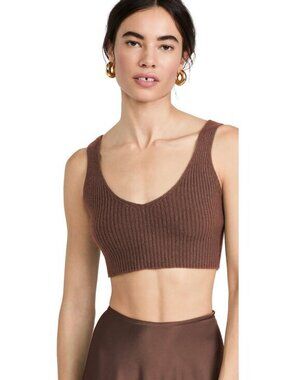 LAPOINTE Cropped Ribbed Organic Cashmere Top In Cocoa L $250